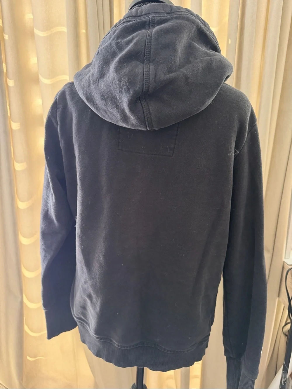 Superdry Black Zip Hoodie with White Drawstrings size L